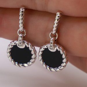 David Yurman Sterling Silver Elements Drop Earrings Black Onyx & Diamonds